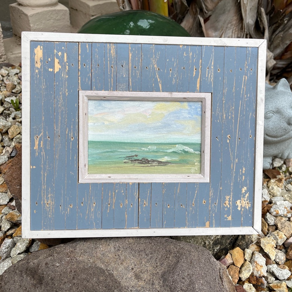 Original Oil Painting Laguna Beach California Seascape Distressed Wooden Frame